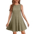 thumbnail image 2 of CCRFTGI Girls Summer Dresses Size 7 Casual Cotton Linen Fashion Tank Sleeveless Dress Swing Beach A-Line Mini Dresses Khaki 3-4 Years, 2 of 4