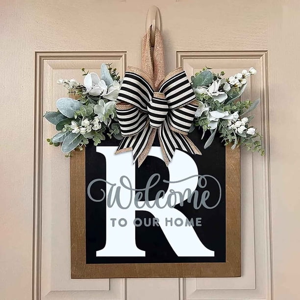 Corona de puerta principal con apellido Chamoist AZ para todo el año con lazo, corona de granja de 24 letras con lazo, coronas de primavera para puerta principal, decoración exterior para colgar,