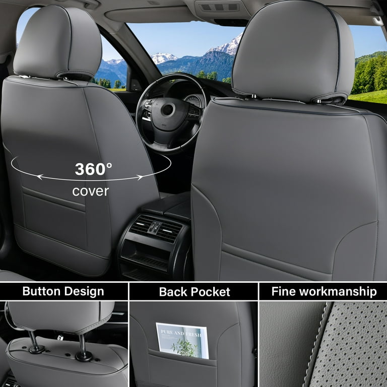 Coverado 5 Seats Car Seat Covers Set Waterproof Faux Leather Front and Back Auto Seat Protectors Gray SCU21