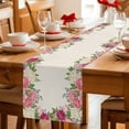 thumbnail image 5 of Pink Flowers Cotton Linen Table Runner for Dining Kitchen, Spring Floral Farmhouse Botanical Rustic Wedding Outdoor Party Tablerunners, Dresser Scarf Coffee Tablecloth Runners 13x108 Inches, 5 of 9