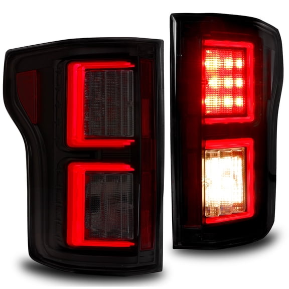 TRUE MODS Smoked LED Tail Light Assembly Replacement for 2018-2020 Ford F150 w/ Stock Halogen Taillight [DOT] XL XLT Lariat King Ranch Platinum Limited Raptor Rear Brake Stop Turn Signal Reverse Lamp