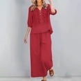thumbnail image 4 of GZWYHT Women'S Linen 2 Piece Outfits,Summer Vacation Top Embroidered Top And Capri Pants Trendy Retro Embroidered Linen Outfits Women 2 Piece Resort Outfits Red L, 4 of 5