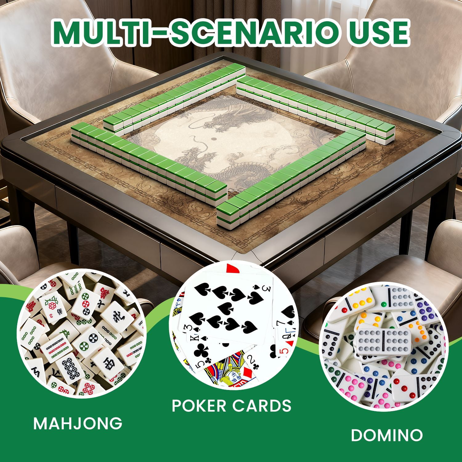 Mahjong Mat 31.5" x 31.5" Yin Yang Oriental Dragons Traditional Ink Clouds Non-Slip Noise Reduction American Mahjong Tiles Table Cover for Dominoes Poker Card Board Games Gift