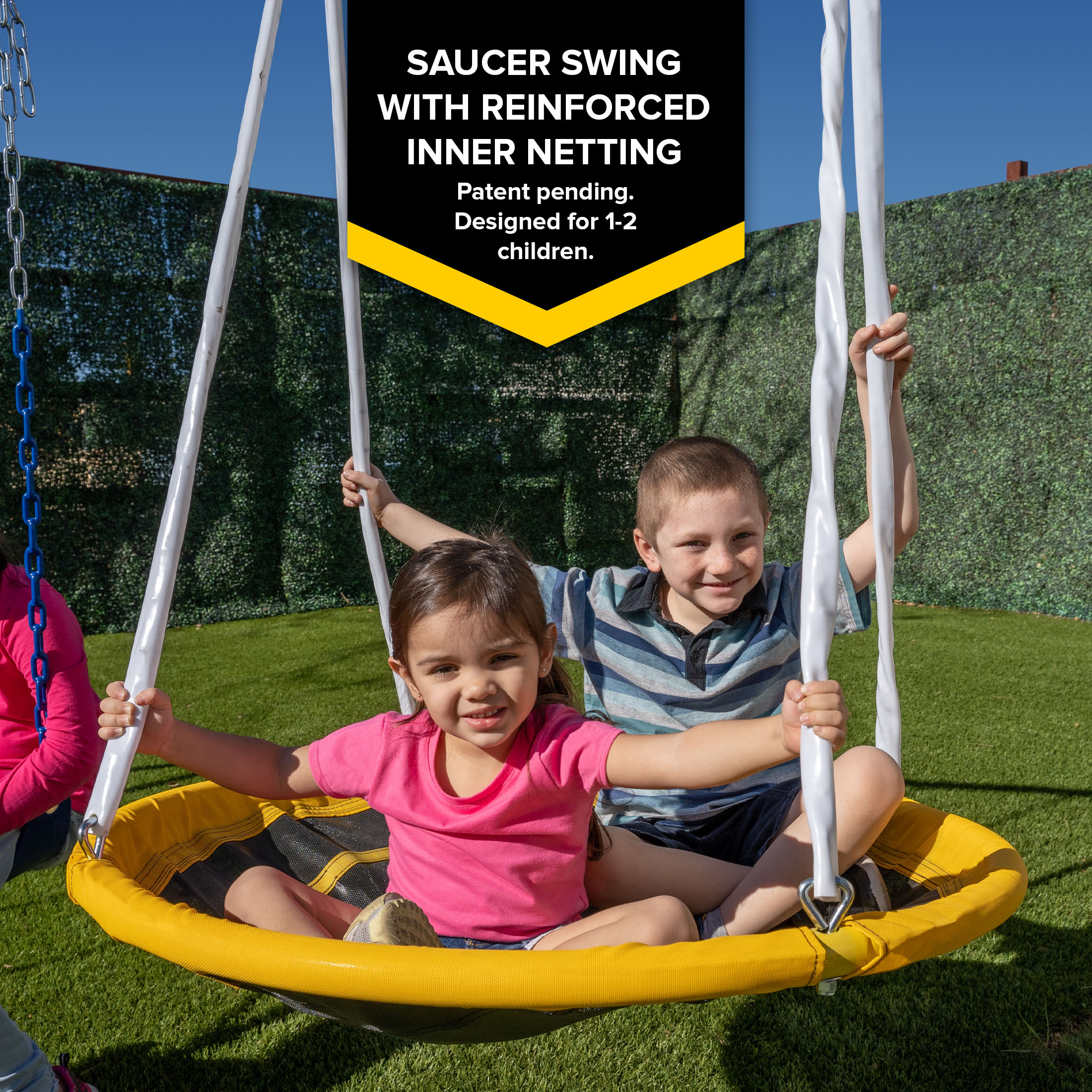Sportspower Triple Swing & Saucer Metal Swing Set with Saucer Swing, 3 Adjustable Swings, & 5' Double Wall Slide with Lifetime Warranty - image 4 of 9