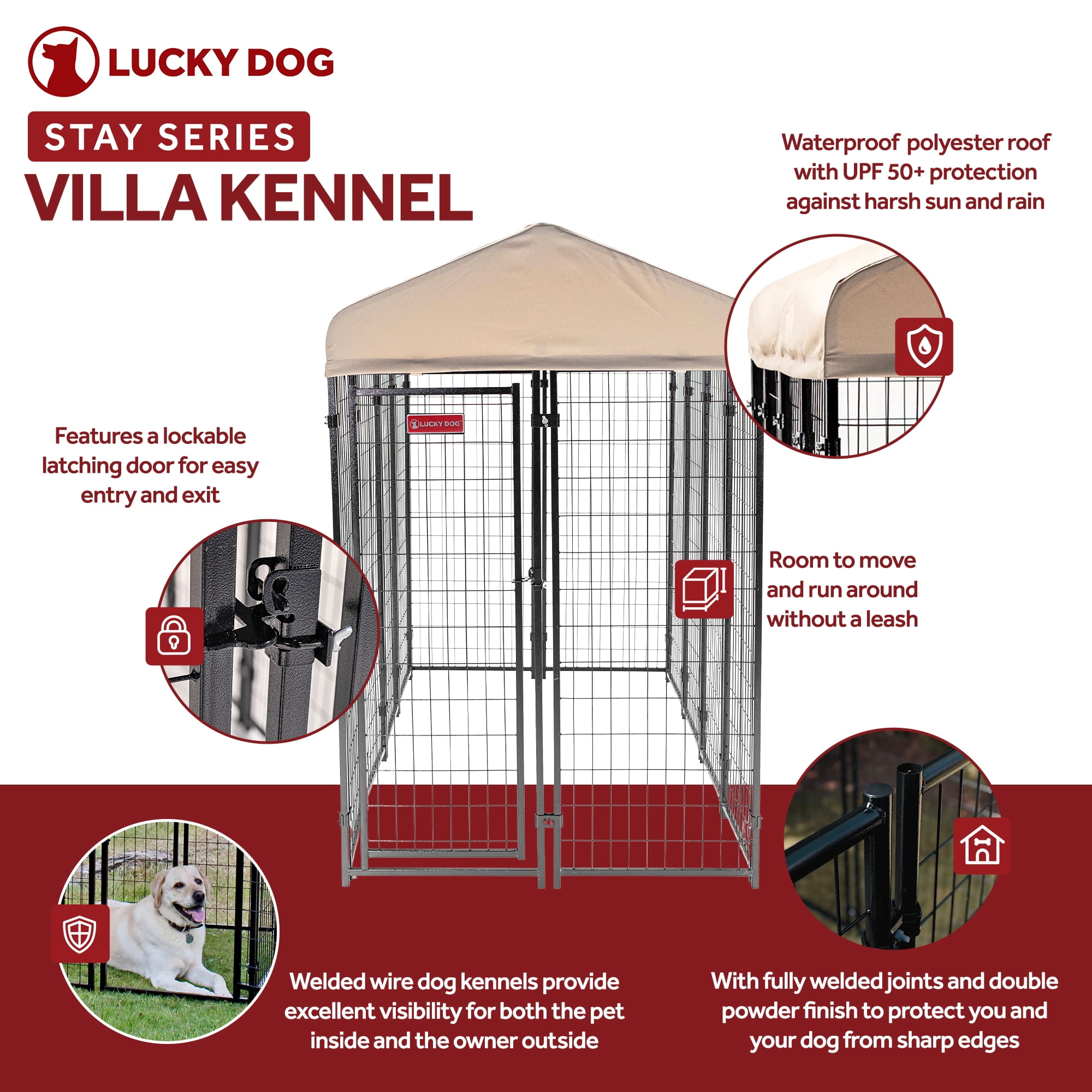 Lucky Dog STAY Series 4 x 8 x 6 Foot Roofed Steel Frame Villa Dog Kennel