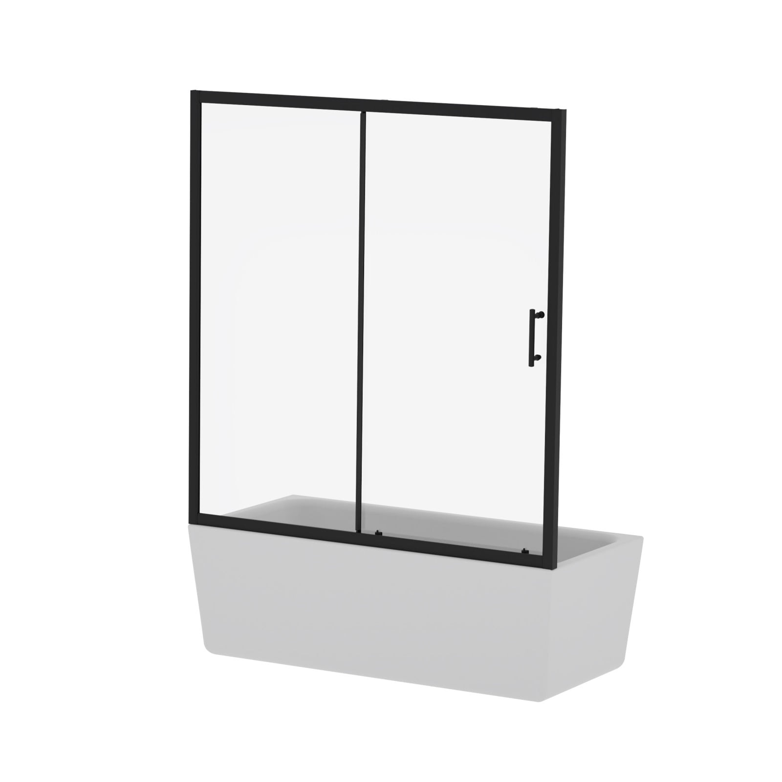 Hommoo 60"W x 62"H Single Sliding Bathtub Shower Door, 1/5" Clear Tempered Glass Shower Door with Stainless Steel Handle, Matte Black
