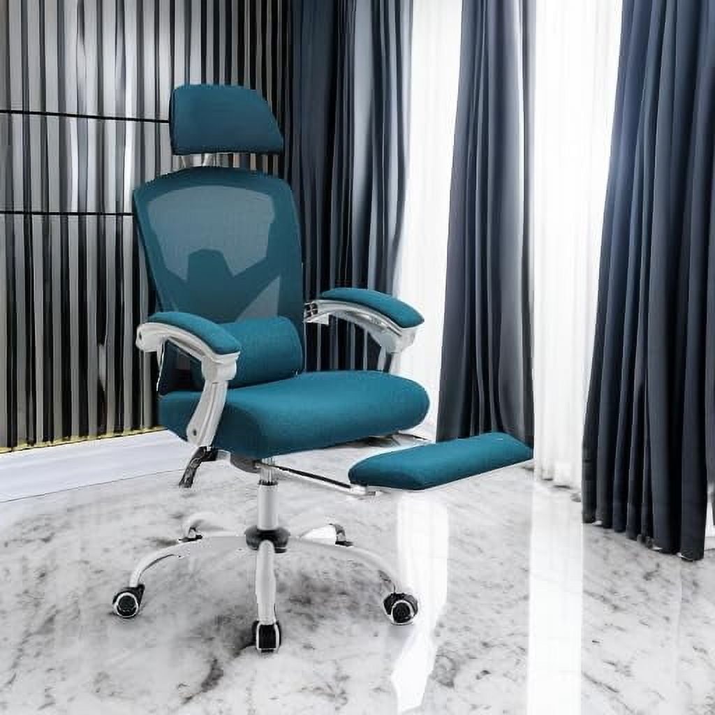 Atilioo Ergonomic Office Desk Chair with Adaptive Lumbar Support, Headrest & Retractable Footrest, Breathable Mesh Rolling Swivel Chair for Back Pain Relief, Blue