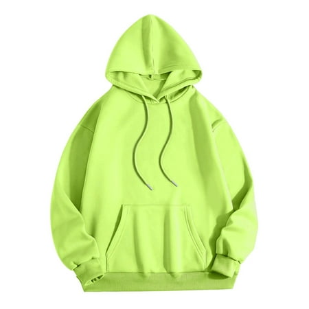 Fshinging Women Solid Oversize Pullover Hoodie Essential Long Sleeve Drawstring Y2K Sweatshirt Green S