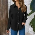 thumbnail image 2 of Casual Women's Long Sleeve Gauze Shirts, Relaxed Fit Round Neck Button Down Blouses for Spring Summer, Crinkle Collared Work Dress Tops, Easy Care Solid Color Everyday Wear, 2 of 6