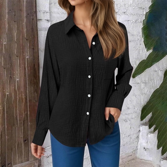 Womens Long Sleeve Shirts Collared Solid Color Button Down Dressy 2026 Tops Spring Fashion Business Casual Blouses