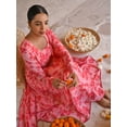 thumbnail image 7 of Janasya Indian Women's Peach Georgette Floral Print Kurta with Flared Palazzo and Dupatta, 7 of 7
