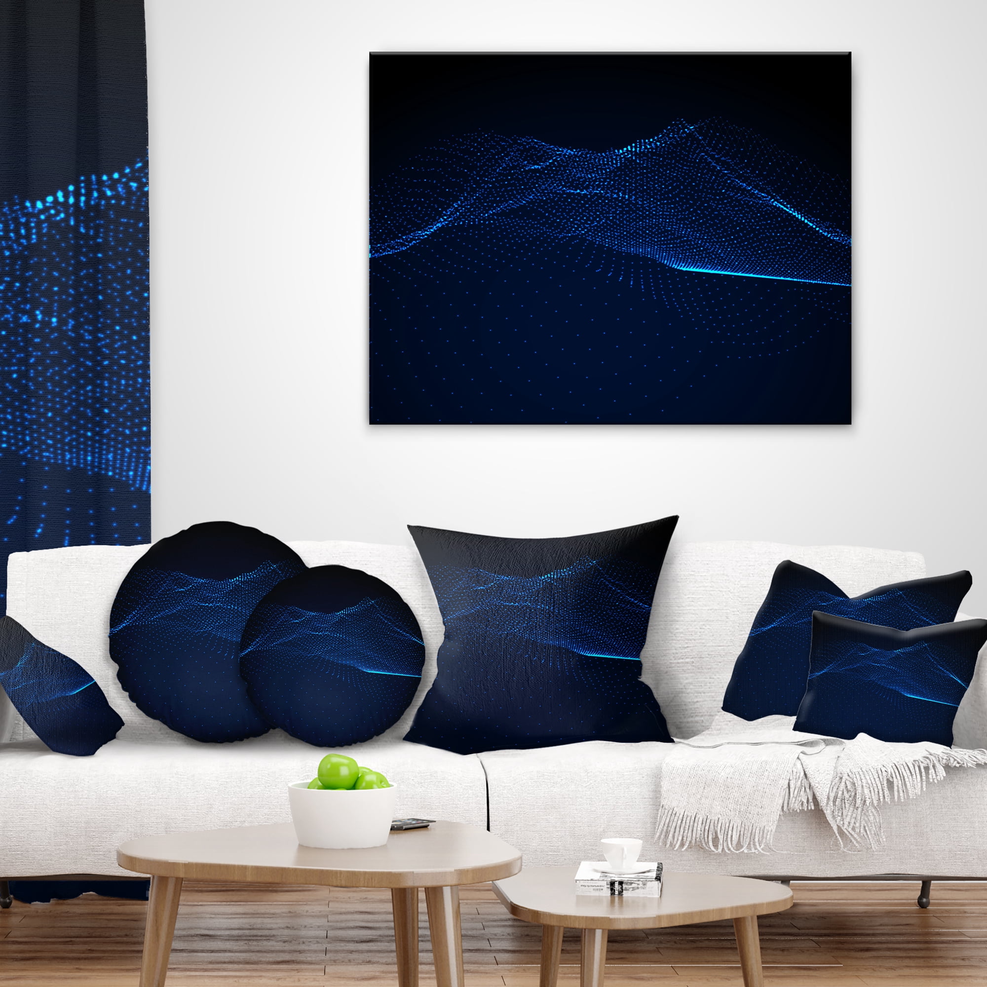 Designart 3D Wave Glowing Particles - Spacescape Throw Pillow - 18x18