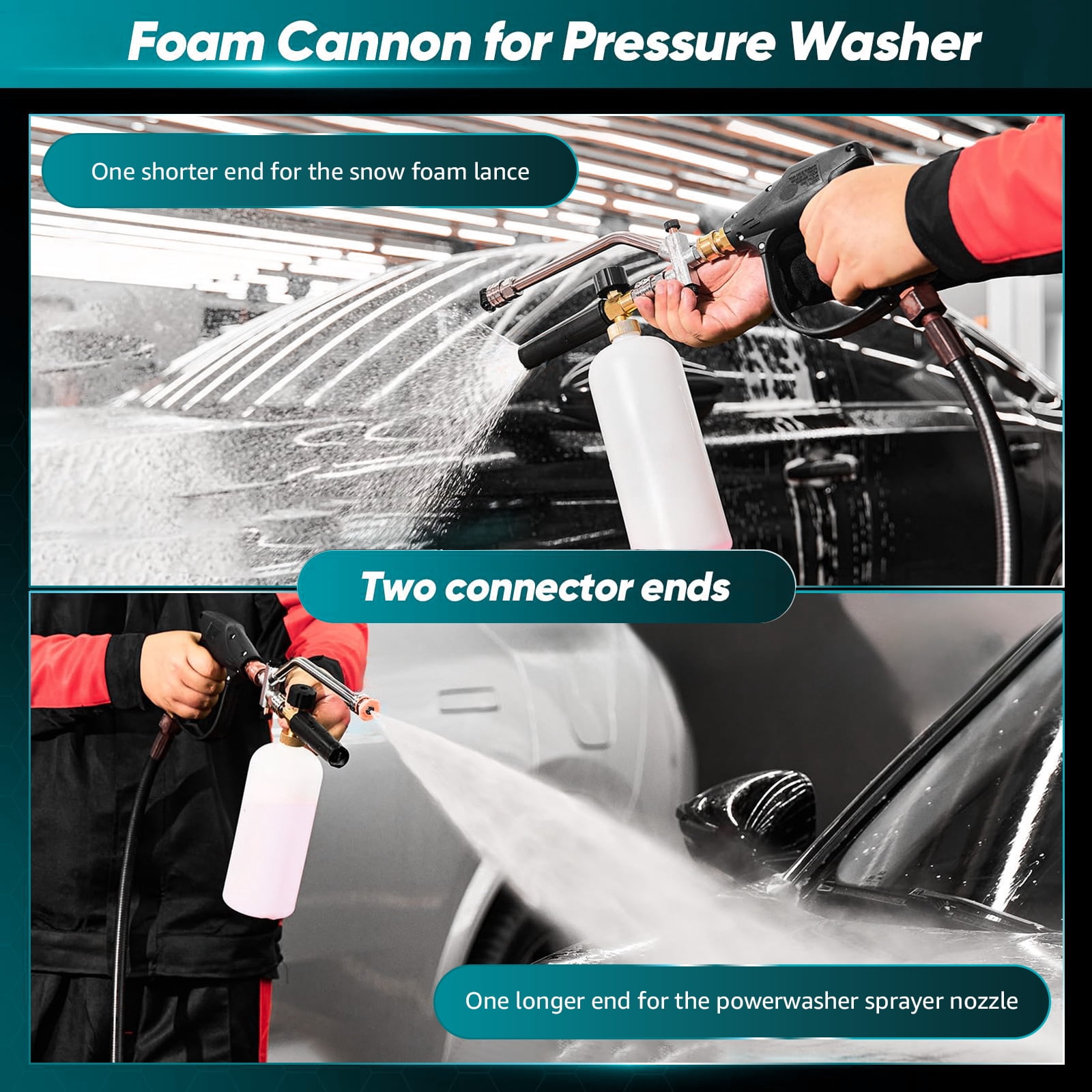 Annvchi Foam Cannon Dual Connector Accessory for Pressure Washer Kit,with Foam Cannon Dual Connector,Pressure Washer Gun for Car Washing and Cleaning,5 Power Washer Sprayer Nozzles