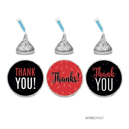 Custom Label Chocolate - Signature Black, White, Red, Chocolate Drop Labels Stickers, Thank You, 216-Pack