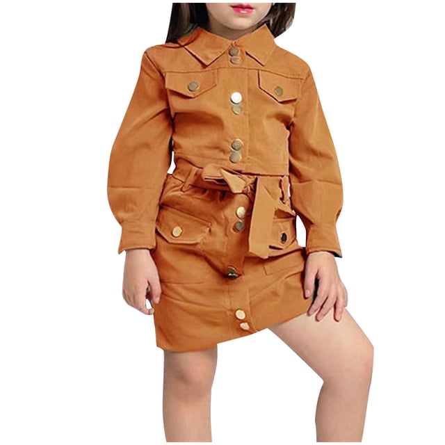Yuyuzo Girl's 2 Piece Outfits Button down Long Sleeve Jackets A-Line Skirt Set Toddler Clothes Set