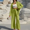 thumbnail image 2 of Women's Casual Button Down Cardigan Wide Leg Pants Suit Set Long Sleeve Loose Fit Trousers Outfit Stylish Comfortable Two Piece Ensemble summer pajamas for women, 2 of 6