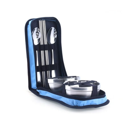 

Picnic Tourist Set Outdoor Stainless Tableware Camping Chopsticks Spoon Bowls Bag Dinnerware Travel Tools