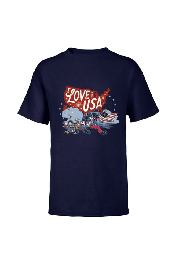 Mickey Mouse & Friends I Love the USA Fourth of July - Short Sleeve T-Shirt for Kids - Customized-Navy