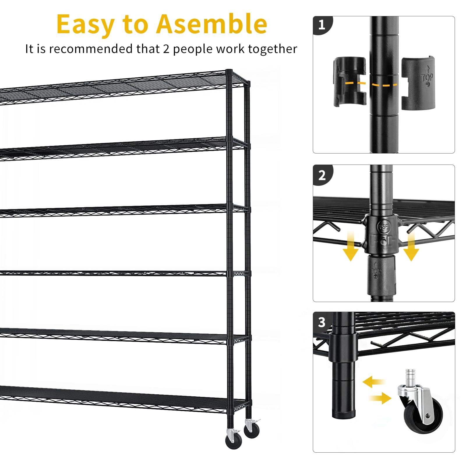 Ktaxon 6-Tier Heavy Duty Wire Shelf Rack with Wheels, 59