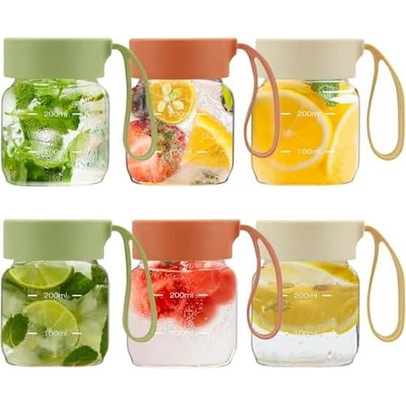 Tian Qi Glass Juice Bottles with Lids 10oz,Juicing Bottles Reusable,100% Leakproof for Juicing,Water,Kombucha,Milk,Milkshake,Coffee,Borosilicate Glass,6 Pack,Dishwasher Safe 6 Pack,Everyday Use