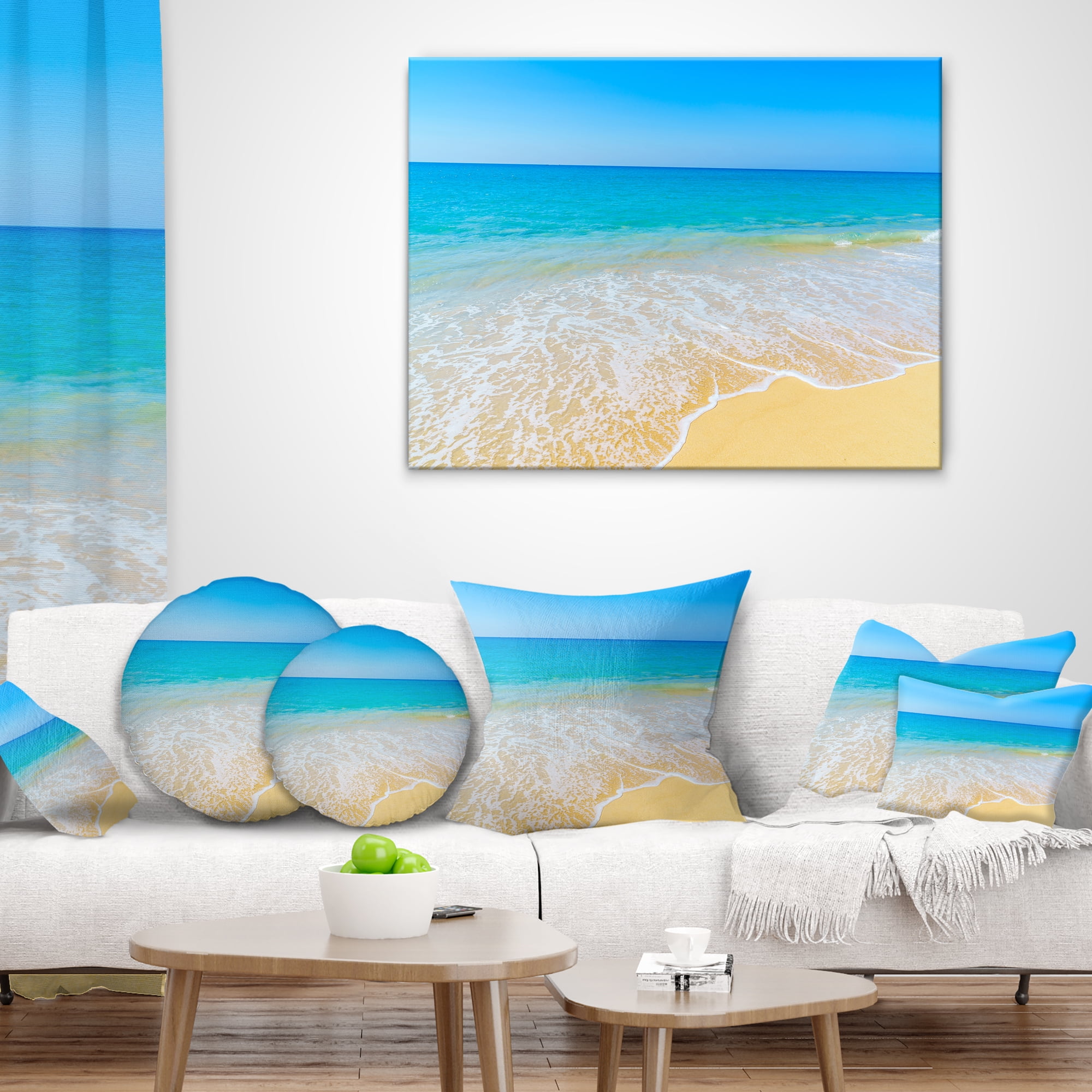 Designart Calm Blue Sea Waves - Seascape Throw Pillow - 12x20