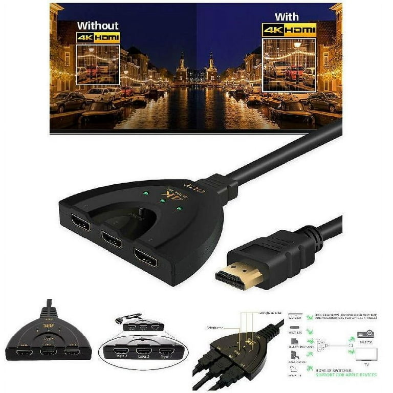3 Port HDMI Switch Splitter Cable 4K*2K 2160P Multi Switcher HUB
