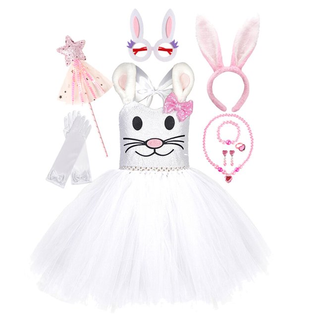 Vestido tutú de conejito rosa de Pascua para niñas pequeñas, disfraces de Cosplay de conejo blanco para niñas pequeñas, traje de tul para fiesta de cumpleaños, ropa 10-12T Gao Jinjia LED