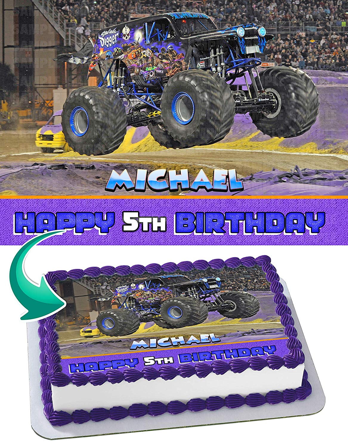 1 4 Sheet Monster Jam Truck Edible Frosting Cake Topper Image Walmart Com