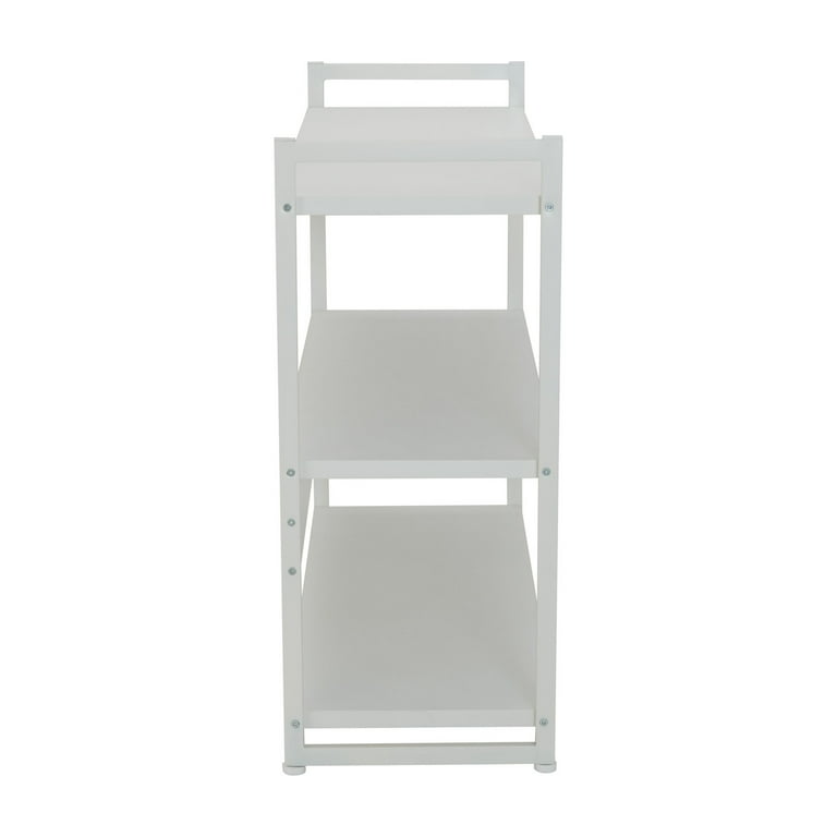 Household Essentials 3 Tier Low Profile Wide Bookshelf, White Wood