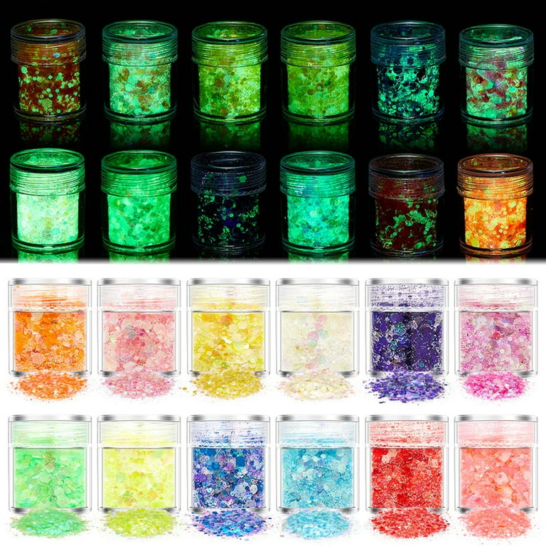 Niyofa Glow in the Dark Glitter 12 Colors Luminous Magic Glitter