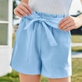 thumbnail image 3 of WMTBSRSW Big Girls Sumemr Shorts with Pockets Ruffle High Waisted Shorts Casual Lightweight Adjustable Tie Knot Loose Shorts 5-14 Years, 3 of 9