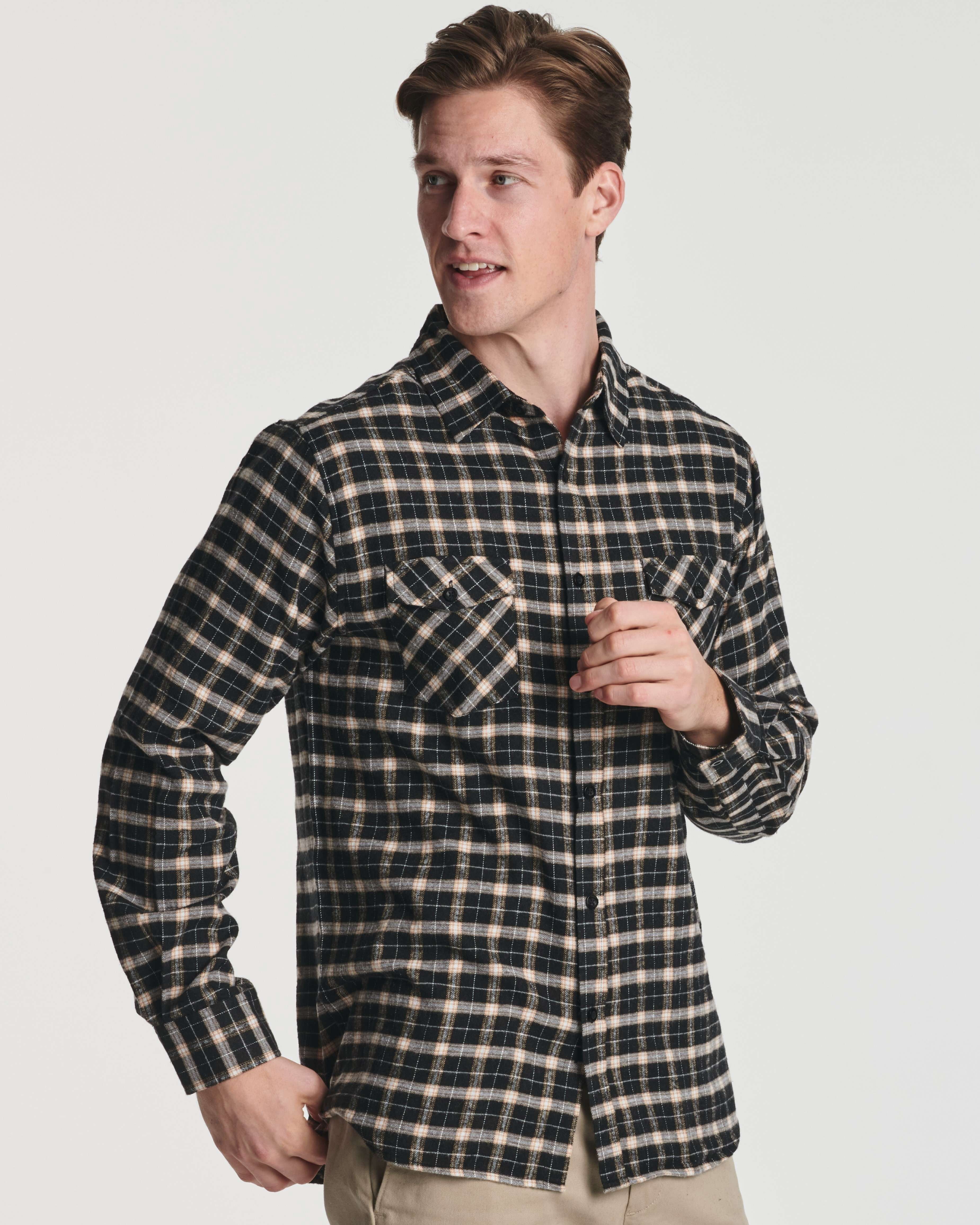Real Essentials Herren Flanellhemd 3er-Pack – Langarm, Button-Down, Karomuster In Rot/Schwarz/Braun, Größen S Bis 5XL Tall, Warm & Alltagstauglich