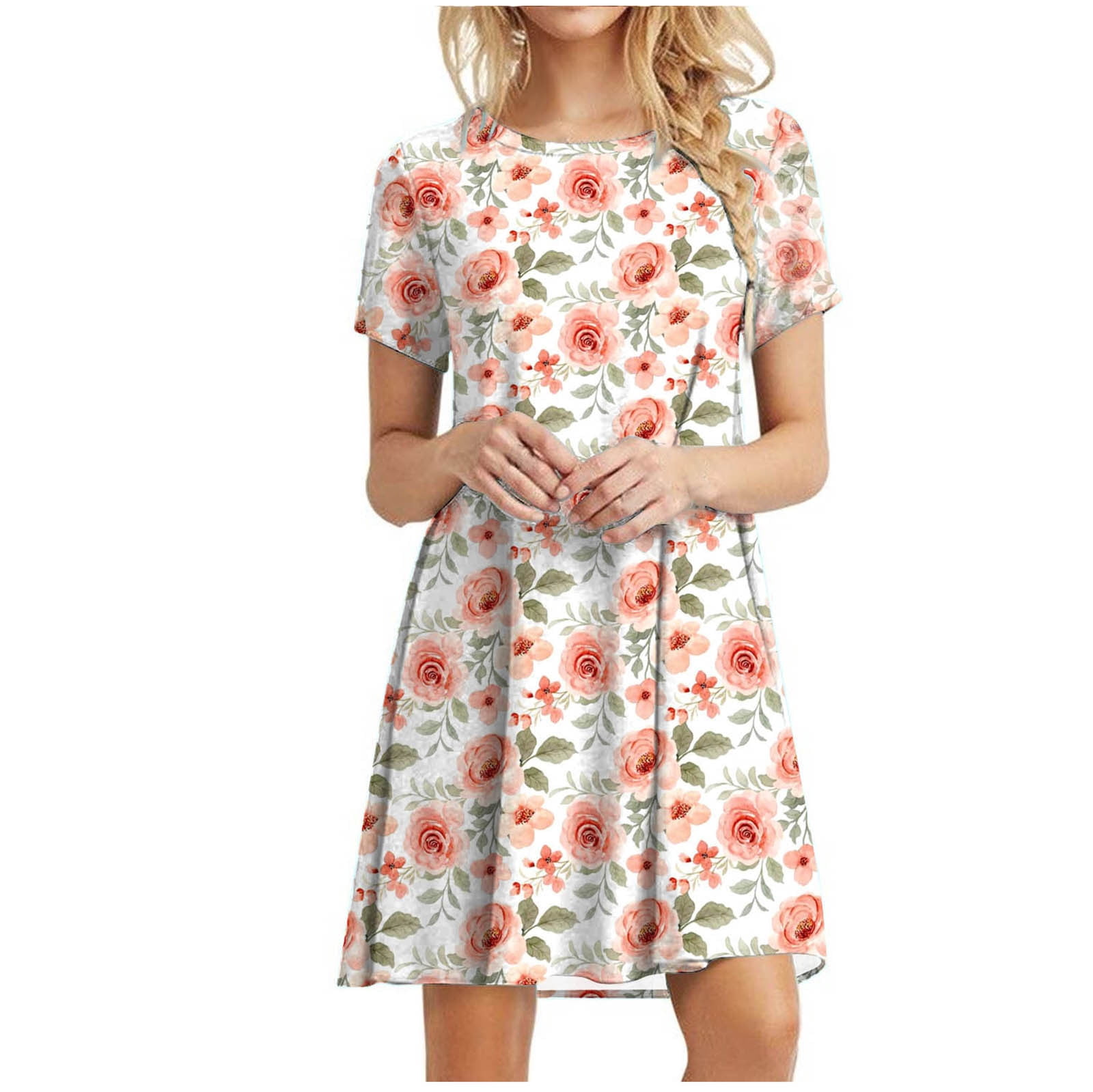 Summer Casual Tshirt Dresses for Women Sunflower Print Swing Sun Dress ...