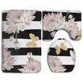 thumbnail image 1 of ABPHQTO Mariposa floral brillante Juego de alfombras de baño de 3 piezas Alfombra de baño Alfombra de contorno y tapa de inodoro, 1 of 2
