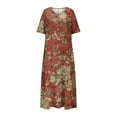 thumbnail image 4 of LOVZFMLL Summer Dresses for Women V Neck Short Sleeve Swing Flowy Maxi Dresses Loose Casual Beach Vacation Floral Boho Dresses Red L, 4 of 5