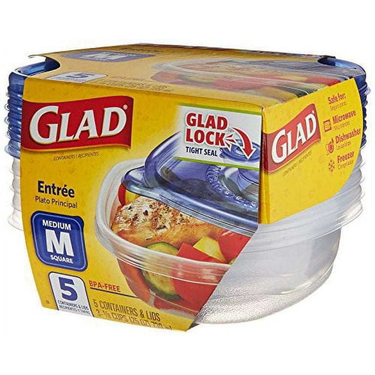  GladWare Holiday Food Storage Containers with Reversible Gift  Tags, 5 Count Medium Square Containers & Lids, 25oz