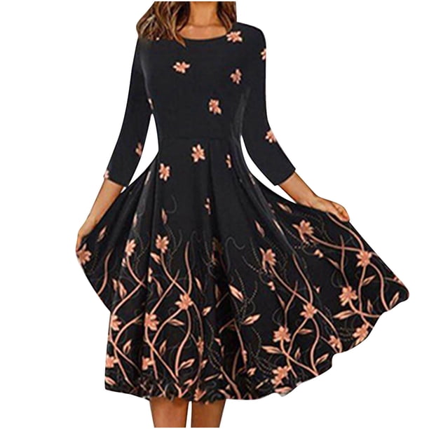 Moda Casual Mujer O-cuello Manga larga Posicionamiento Impreso Vestido de suéter Fridja NMB1787