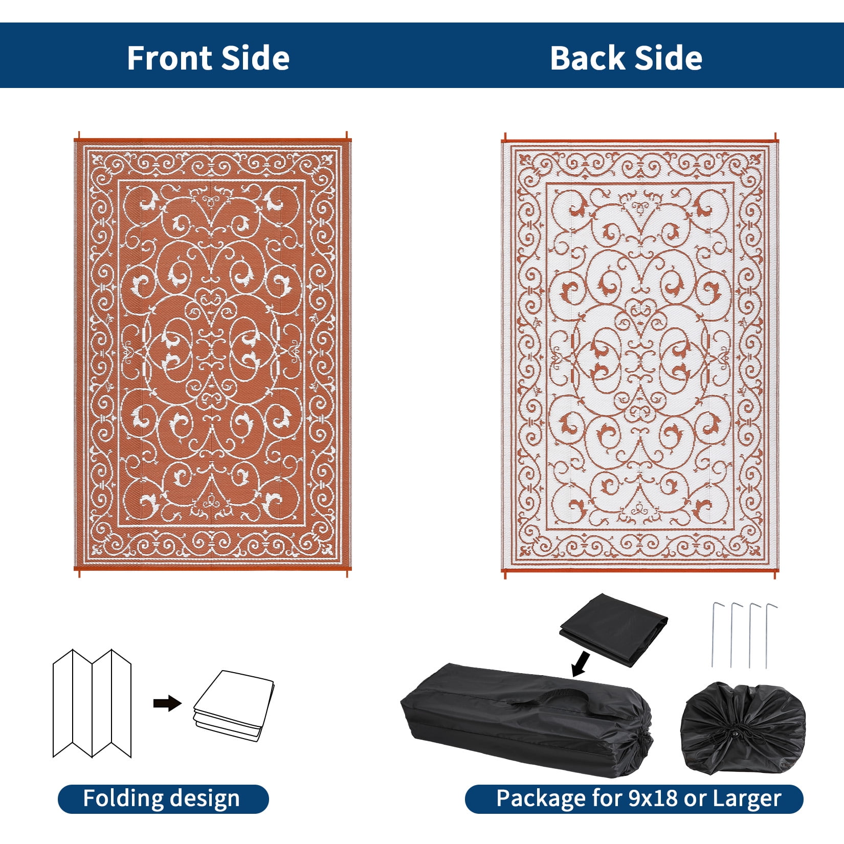 Nanan 9x18 Outdoor Rug, Waterproof UV Protected Fade Resistant Reversible Plastic Straw Patio Mat for RV, Camping, Deck, Yard, Garden, Balcony, Poolside, Brick Red