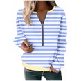 thumbnail image 2 of Htigea Preppy Striped Long Sleeve Top Womens Half Zipper Pullover Comfy Everyday Sweatshirts Light Blue S, 2 of 3