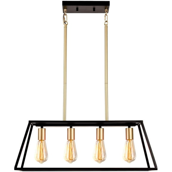 GZBtech Kitchen Island Linear Pendant Light Gold 4 Lights Matte Black Gold Metal Chandelier for Dinning Living Room over Table
