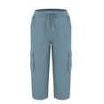 thumbnail image 4 of Women's Cargo Capris Hiking Pants - High Waist, Drawstring, Loose Fit, Capri Length, Pockets, Casual Summer Sweatpants, 4 of 5