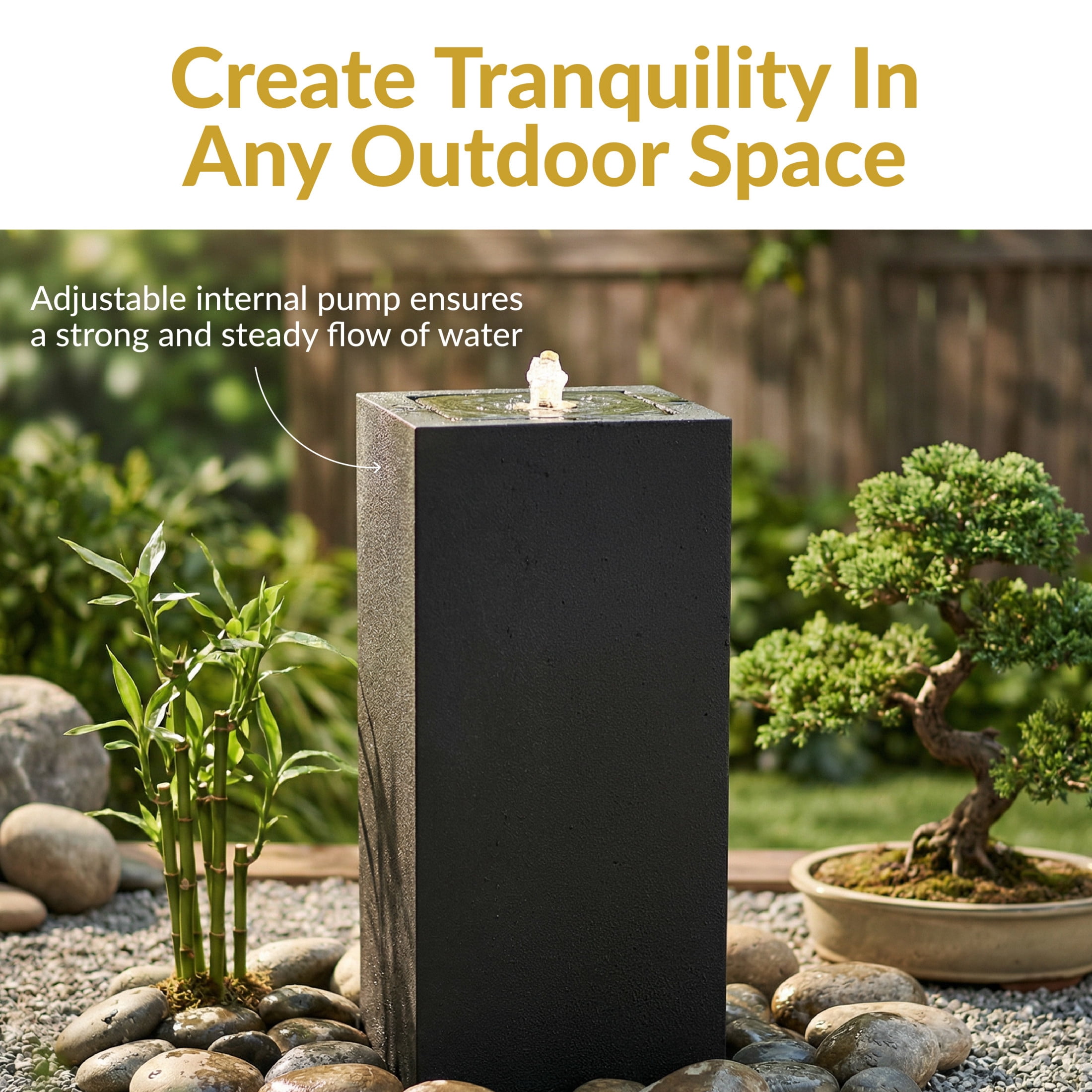 Sunnydaze Rectangular Black Outdoor Bubble Fountain, LED Light