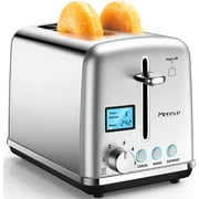 Toaster 2 Slice - Smart Stainless Steel Toaster, LCD Screen Digital Two Slice Toaster, Extra Wide Slot Retro Bread Toaster with Bagel Defrost Reheat Cancel Function, 6 Shade Settings, 900W (2012DS)