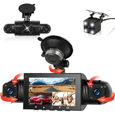 360° Dash Cam Front and Rear Inside,4 Channel 3" IPS Touchscreen Dash Cam Front and Rear Inside Left Right,4*1080P Dash Camera with 8 IR Night Vision,Loop Recording,G-Sensor,24 Hours Recording