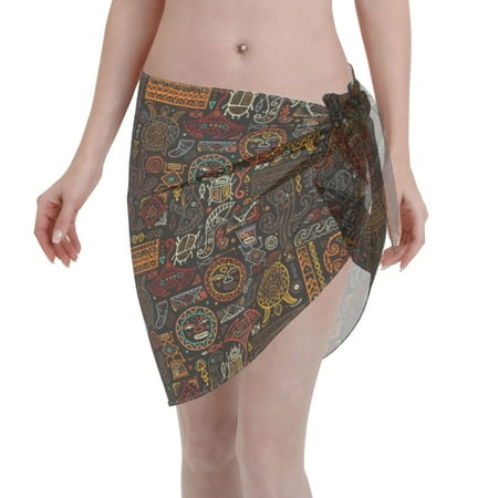 Disketp Polynesian Turtles Women Swimsuit Cover Up Short Chiffon Summer Beach Sarong Bikini Wrap Skirt Bathing Suit