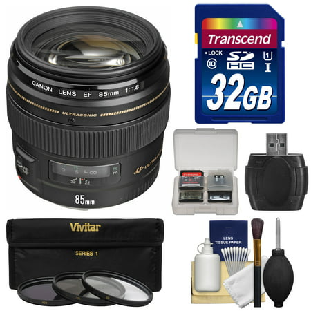 Canon EF 85mm f/1.8 USM Lens with 3 Filters + 32GB SD Card + Kit for EOS 6D, 70D, 5D Mark II III, Rebel T3, T3i, T4i, T5, T5i, SL1 DSLR