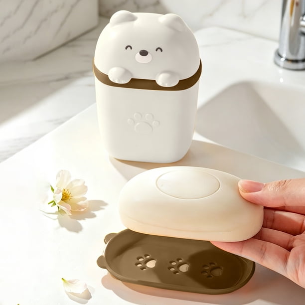 Estuche portátil para jabón con tapa sellada, bandeja de drenaje incorporada, diseño compacto para viajes, organización de baño y material plástico duradero.