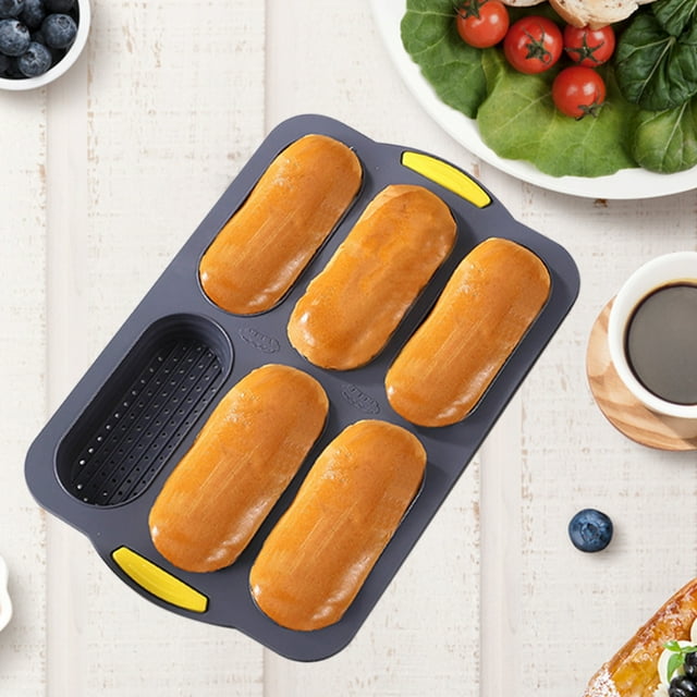 Molde de Silicona para Pan Baguette Antiadherente | Molde para perritos calientes de 6 cavidades | Blanco o negro | Gel de sílice de grado alimenticio | 14.76x9.64x1.57 pulgadas | Apto para horno