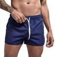 thumbnail image 5 of Summer Low-rise Elastic Waistband Drawstring Beach Surfing Shorts Breathable Side Irregular Trim Men Swimwear Shorts-Navy Blue,XL, 5 of 6