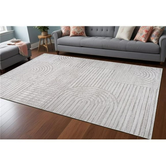 HomeRoots 558438 8 x 11 ft. Abstract Distressed Rectangle Area Rug, Gray & Ivory